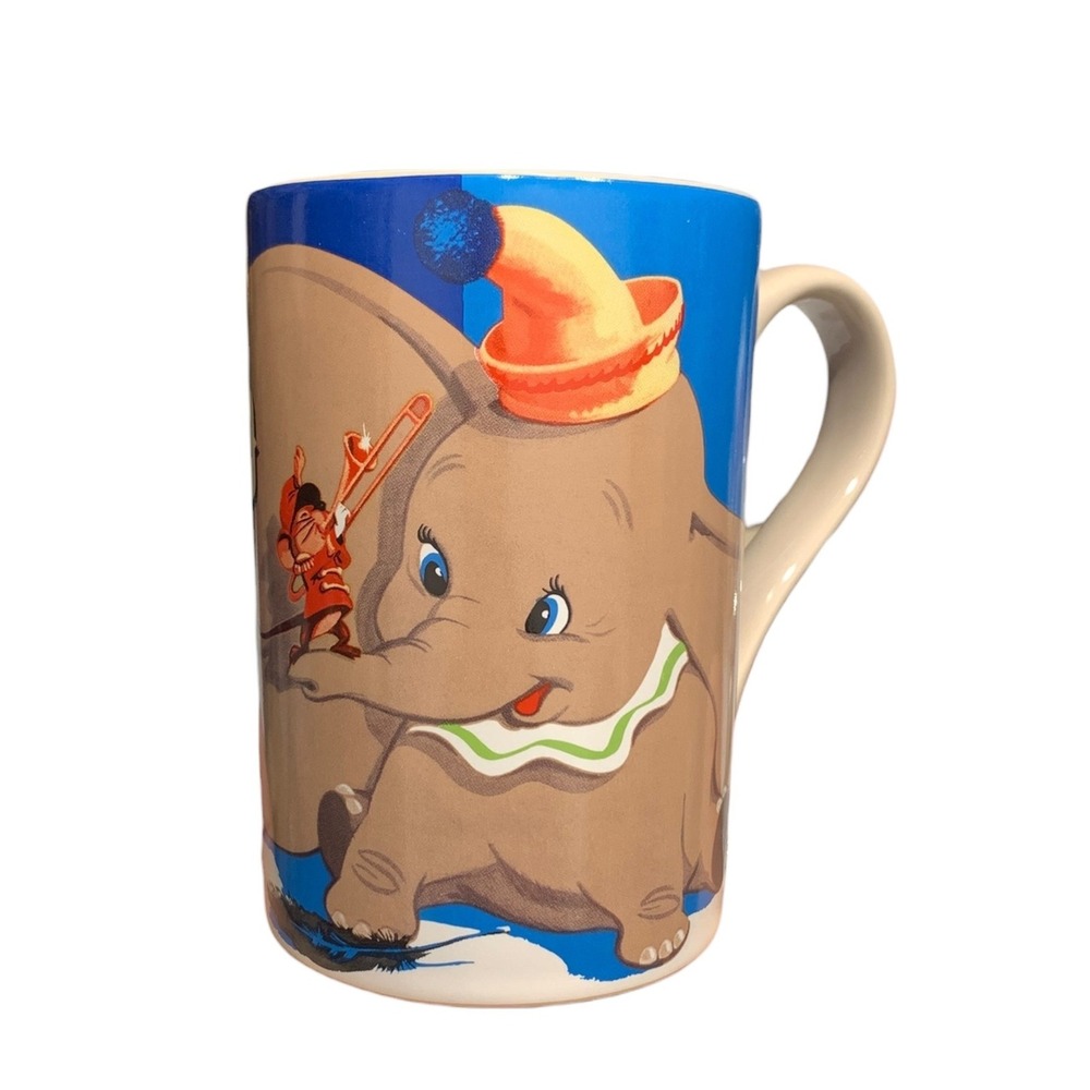 Walt Disney Dumbo Ceramic Mug Blue Yellow Hat Circus Character Coffee Cup